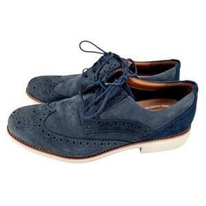 Rockport Mens 11M Oxfords Blue Nubuck Leather Wingtip Brogue Dress Casual